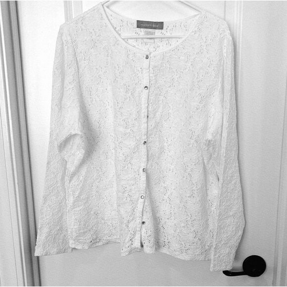 Modern Soul White Cardigan Button Front Crochet Knit Long Sleeve Womens Size XL - Picture 3 of 5